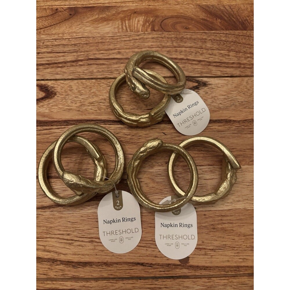 Napkin Rings Set of 6 Brass/Gold-Toned Metal Asparagus Threshold NWT